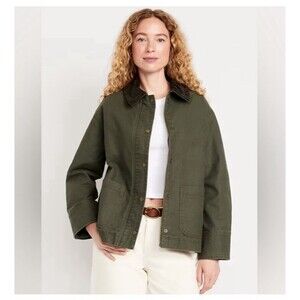 NWT Old Navy Canvas Barn Jacket Womens Sz XXL Heritage Green Corduroy Collar